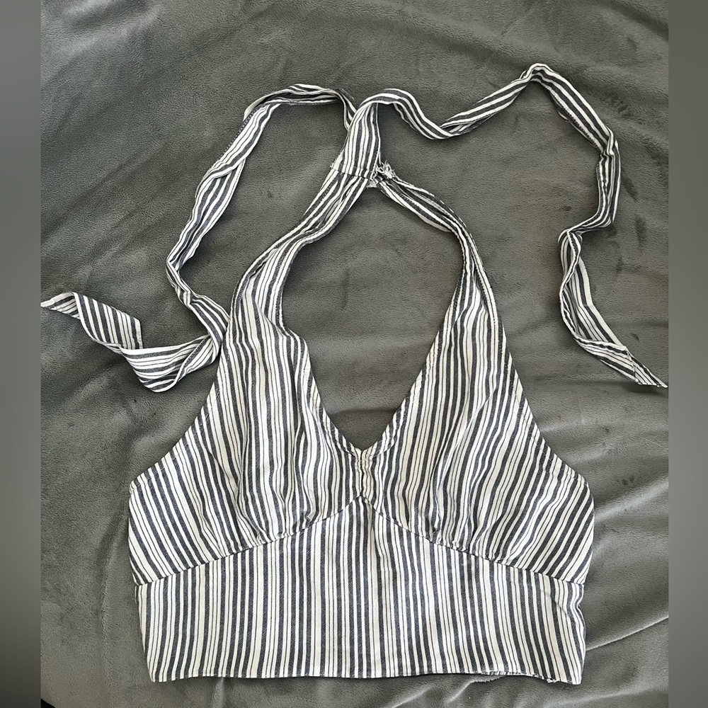 striped cropped halter neck tank